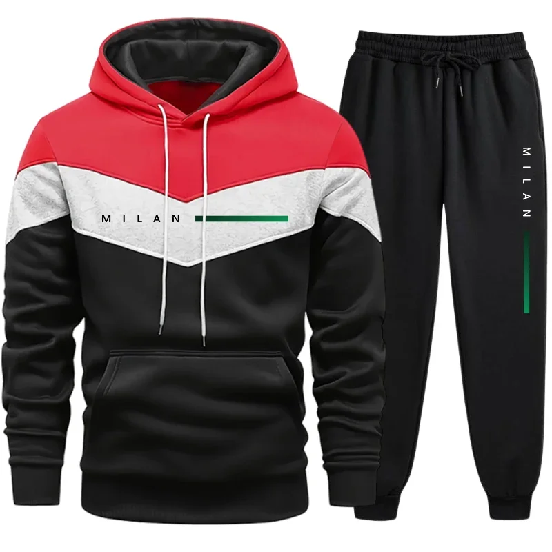 Milan Printed Mens Tracksuit Casual Hooded Sweatshirt 2 Pcs Set Jogging Men's Clothing Outdoors Sports Suit Hot Sales Streetwear 3