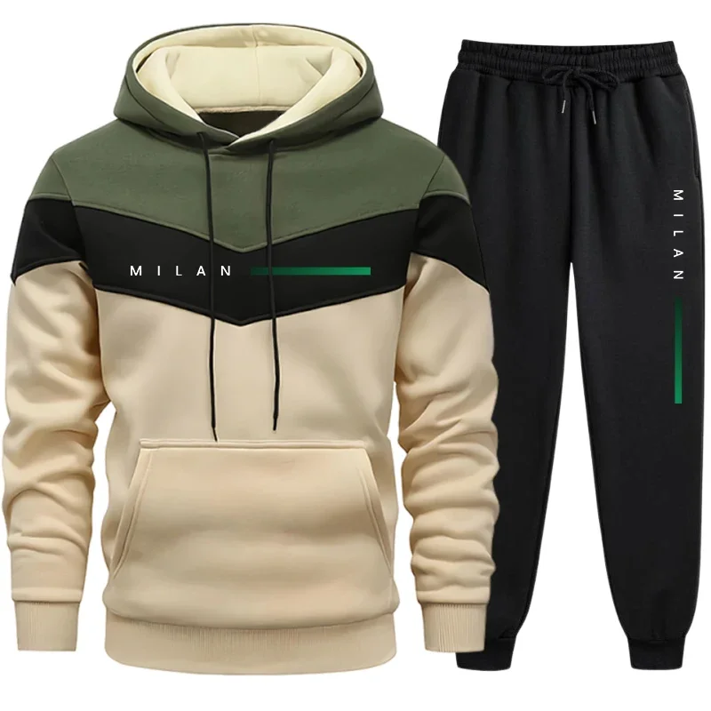 Milan Printed Mens Tracksuit Casual Hooded Sweatshirt 2 Pcs Set Jogging Men's Clothing Outdoors Sports Suit Hot Sales Streetwear 2