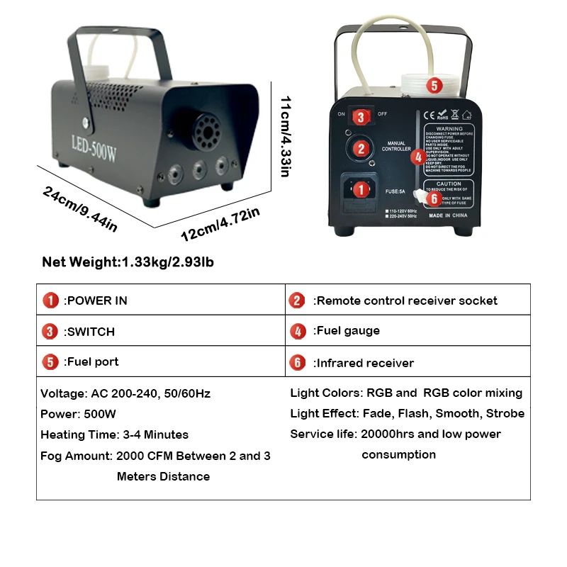 New Remote control LED 500W smoke machine RGBW Mixed color fog machine professional smoke ejector stage equipment LED fogger 6
