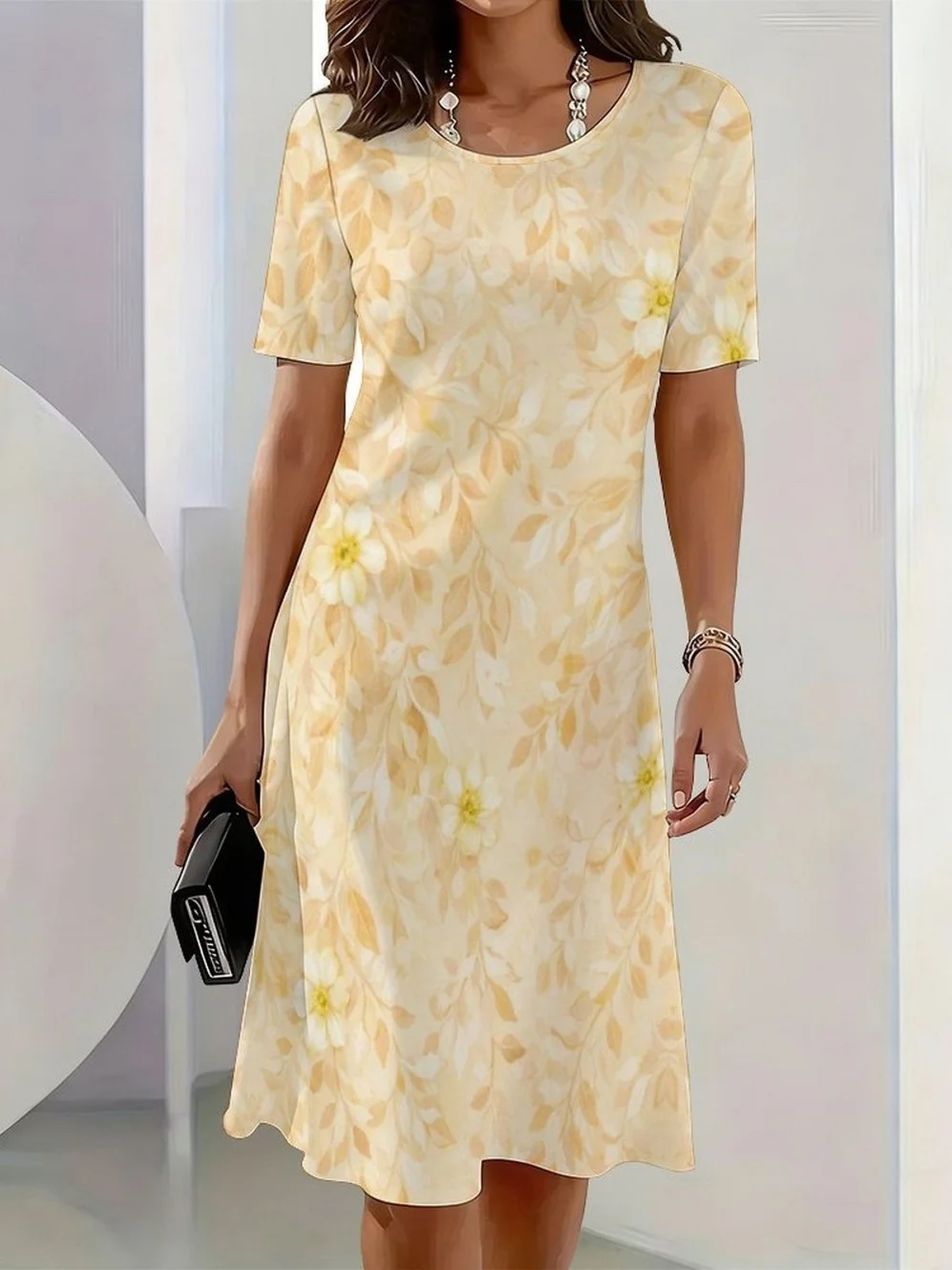 2026 New Elegant Floral Print Dresses for Women Round-Neck Short Sleeve Female Clothing Summer Travel Vacation Clothes for Woman 4