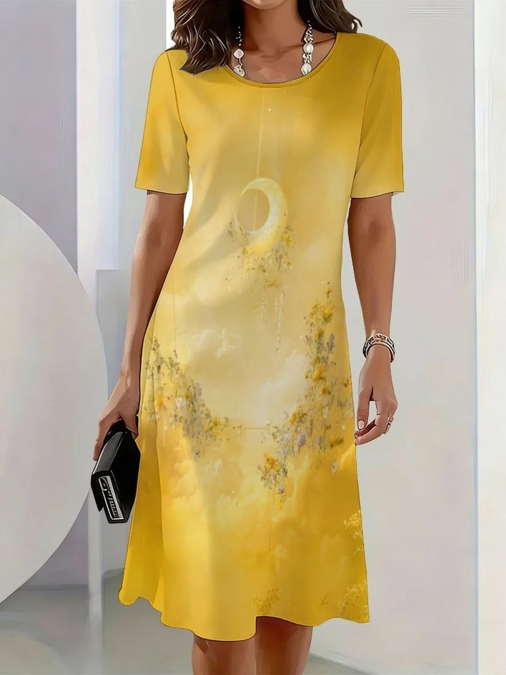 2026 New Elegant Floral Print Dresses for Women Round-Neck Short Sleeve Female Clothing Summer Travel Vacation Clothes for Woman 17