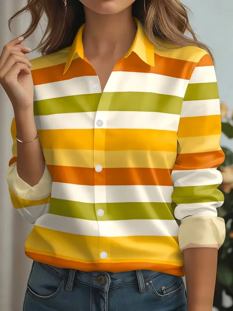 New Spring Autumn Women Blouses Fashion Striped Pattern Printing Shirt Elegant Casual Everyday Blouse Ladies Office Loose Shirts 4