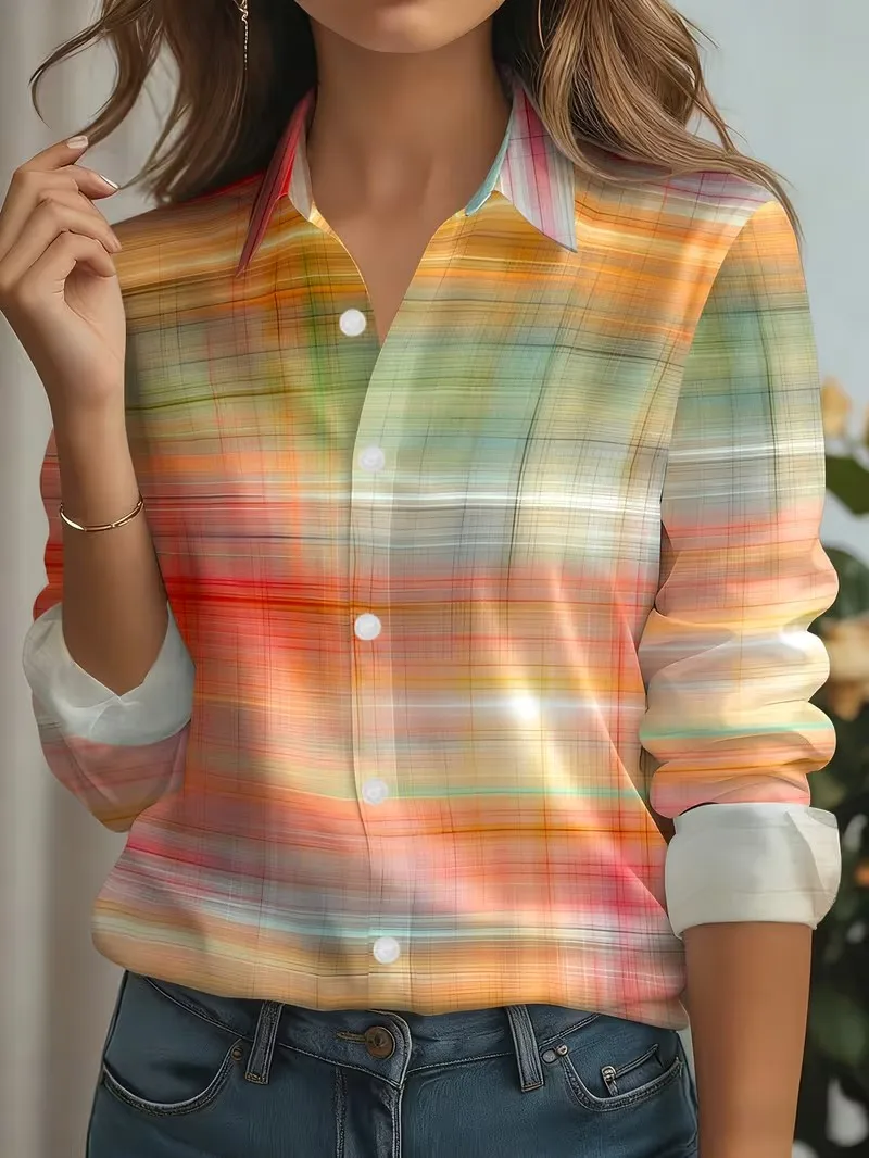 New Spring Autumn Women Blouses Fashion Striped Pattern Printing Shirt Elegant Casual Everyday Blouse Ladies Office Loose Shirts 10