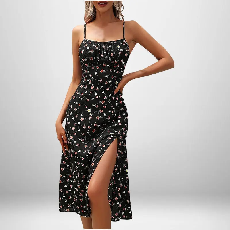 Women Elegant Floral Beach Vacation Streetwear Sexy Low Cut Beach Party Slim Slit Dress Chic Bodycon Lady Sleeveless Vestidos 13